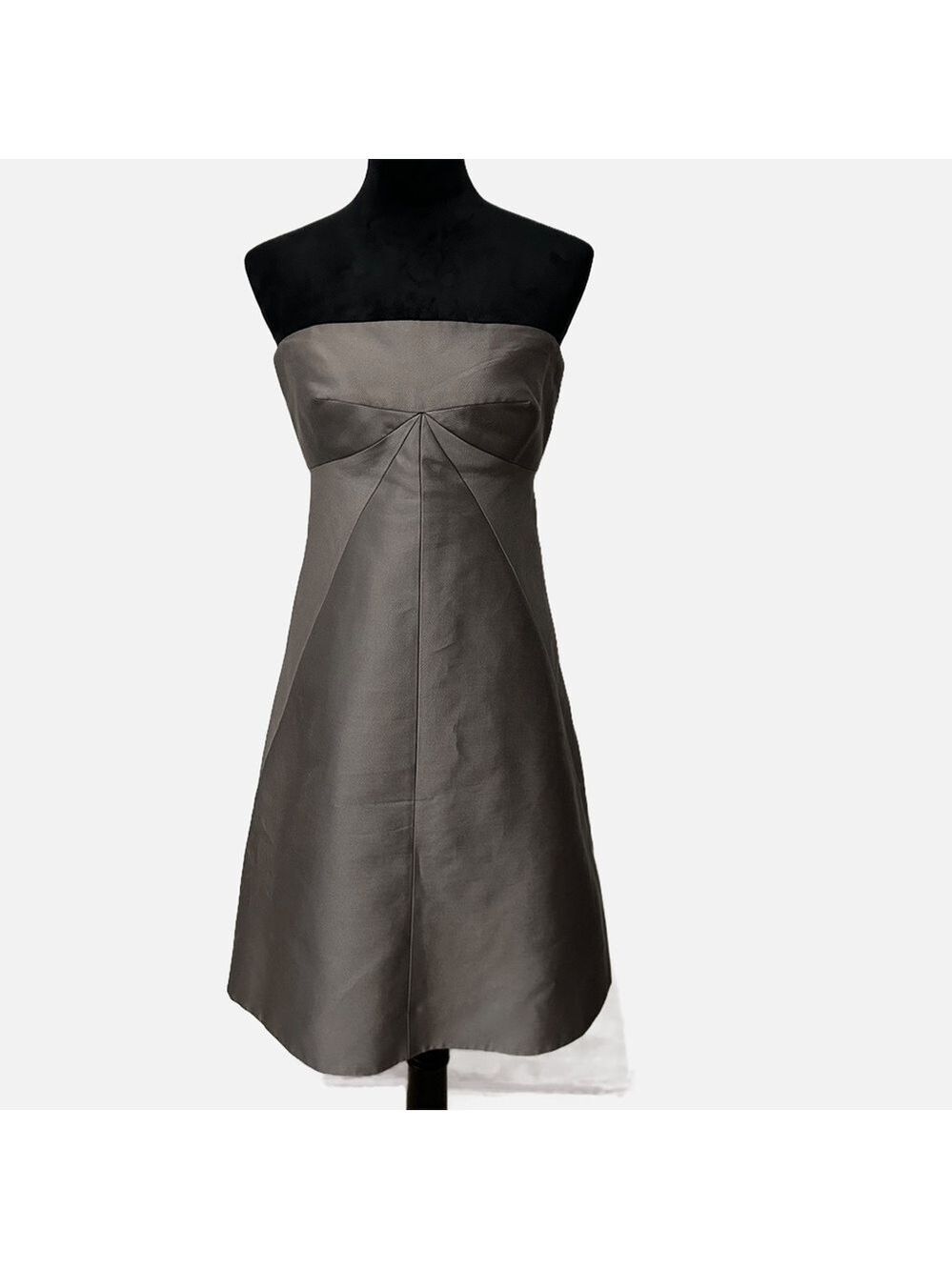 J Crew Dress 4 Midi Strapless Silk Blend Gray Zipper Lined Tulle Formal Party